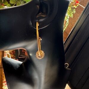 Chicos Gold Hoop Earrings with Crystal Charm